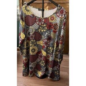 Splensive Woman Long Sleeve Pull Over  Tunic Geometric & Flowers BoHo Size 4XL